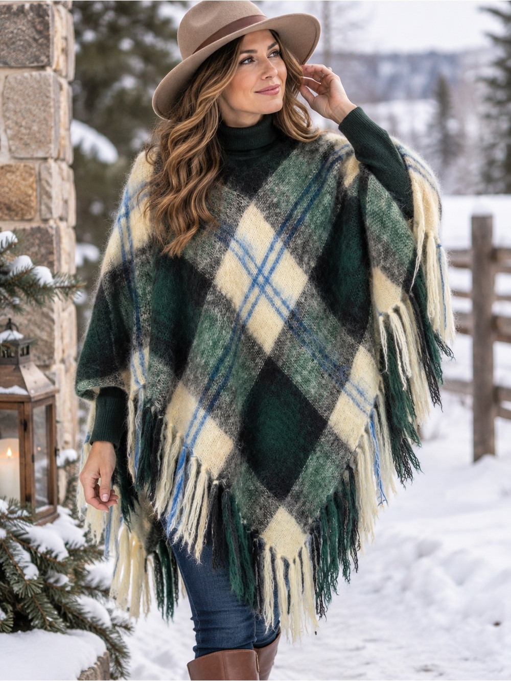 Glentana Scotland mohair wool fringe poncho